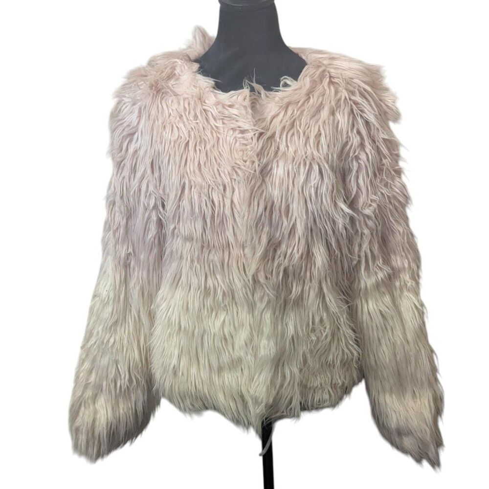 Stradivarius Faux Fur Jacket Shaggy Ombre Pink Cream USA M Y2K Aesthetic